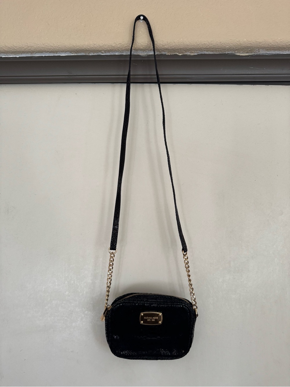 Michael Kors Black Snake-Embossed Crossbody with Gold Hardware - Picture 2 of 9